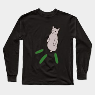 Funny Cat And Cucumber Meme Long Sleeve T-Shirt